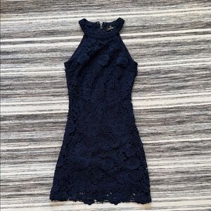 Lulu's Midnight Blue Floral Lace Mini Dress